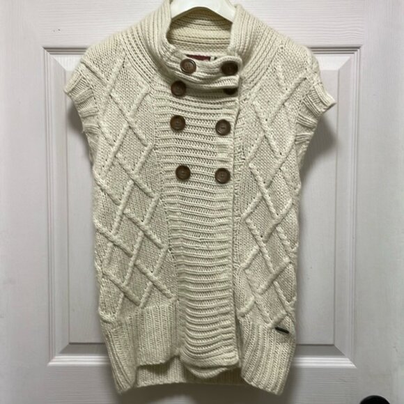 LEFT ON HOUSTON Cable Knit Front Snap Button Cowl Sweater Vest Size S - Picture 1 of 10